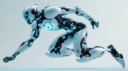 9. A robotic figure in a dynamic pose, glowing with technology