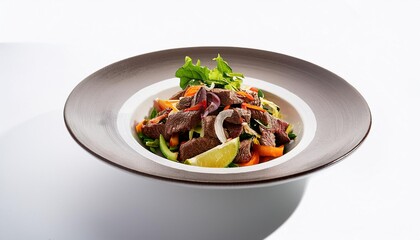 Thai Food, Thai Beef Salad on white background isolated.