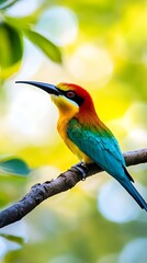Obraz premium Cute bee-eater showcasing brilliant colors perched peacefully picture