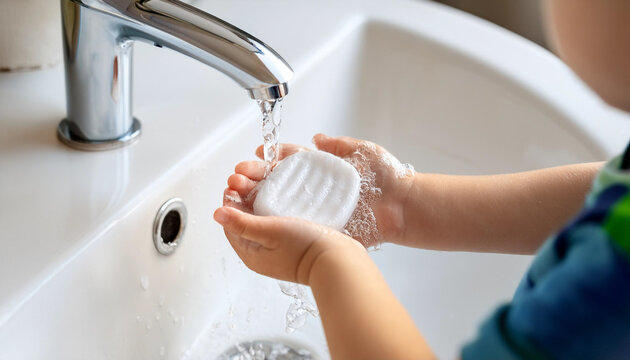 Wash hands.Hygiene concept Wash your hands with soap in the sink.Cover for virus protection.
