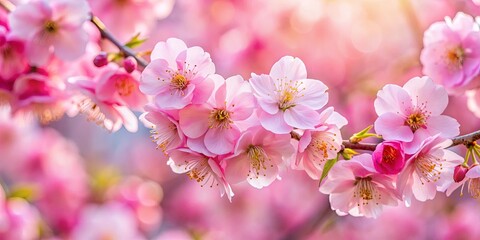 Obraz premium Delicate Pink Blossoms Gracefully Unfolding Against a Softly Blurred Background of Pastel Hues