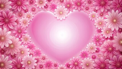 Obraz premium A soft pink heart-shaped frame created with delicate pink flowers, offering a beautiful backdrop for a romantic message