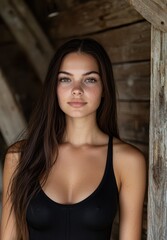 Naklejka premium Thoughtful young woman in black tank top