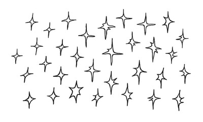 Sparkles, twinkle lights doodle. Ink pen texture, black and white. Hand drawn illustration vector.	
