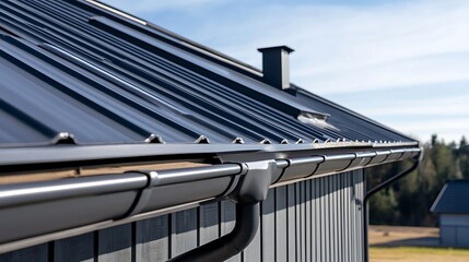 Modern House with Black Metal Roof and Gutters
