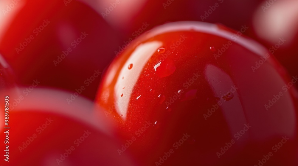 Poster Closeup of Shiny Red Cherries