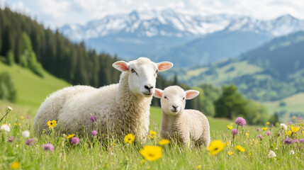 Naklejka premium two sheeps in a meadow.