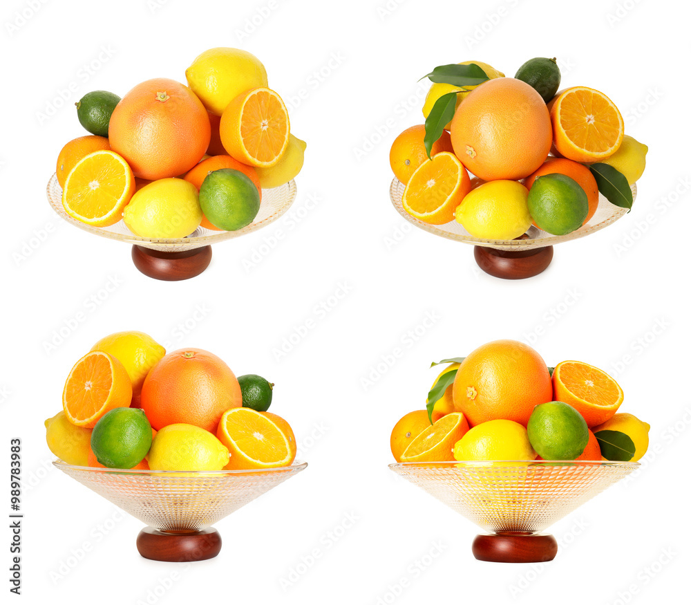 Canvas Prints glass bowl with different fresh fruits isolated on white, collage