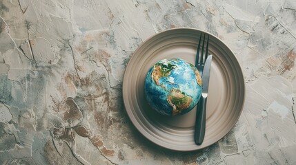 Light Background Featuring a Globe on a Plate with Fork and Knife: World Food Day Wallpaper Idea
