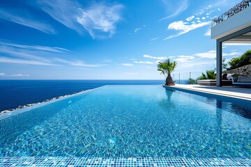 Obraz premium swimming pool with view on the sea and blue sky
