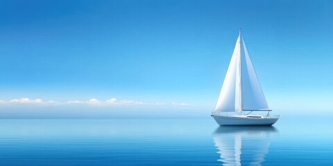 Sailboat on Calm Ocean with Blue Sky and Clouds