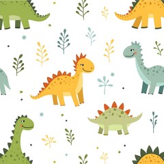 Obraz premium seamless pattern with Cute baby dinosaur character. Generative ai