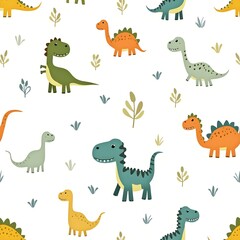 seamless pattern with Cute baby dinosaur character. Generative ai