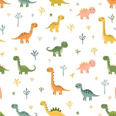Obraz premium seamless pattern with Cute baby dinosaur character. Generative ai