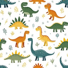 seamless pattern with Cute baby dinosaur character. Generative ai