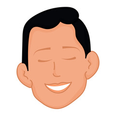 Smiling face of a man with closed eyes in cartoon style, Vector