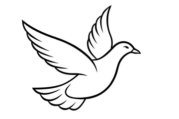 flying dove of peace line art vector illustration isolated on white background