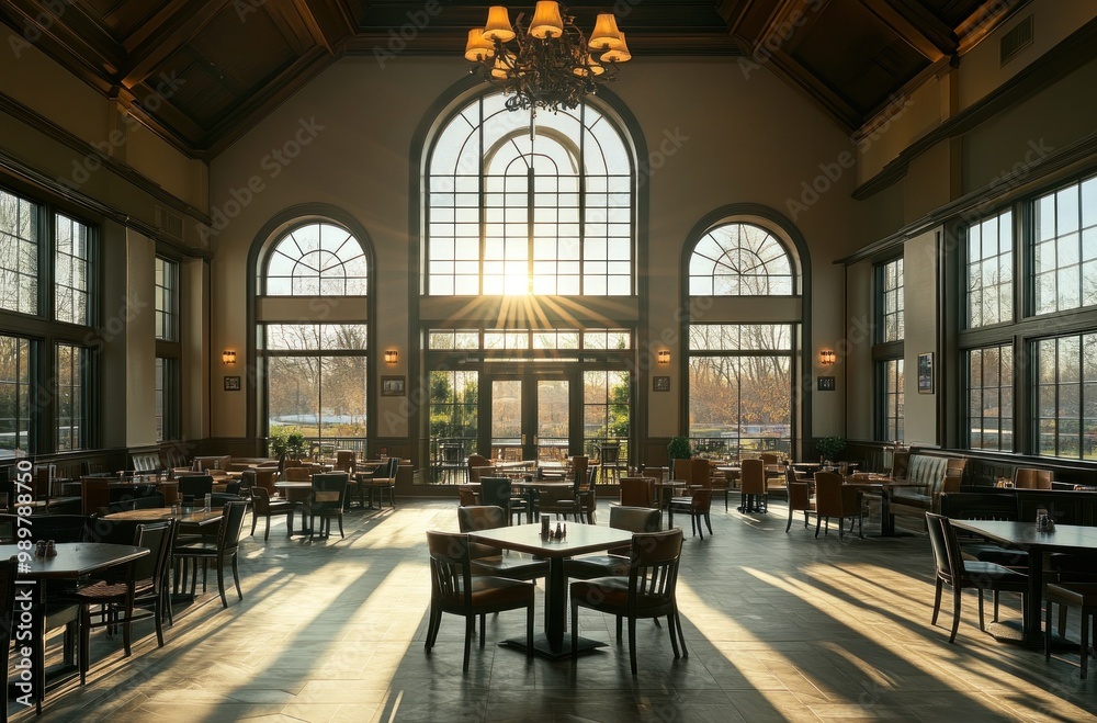 Canvas Prints Sunbeams Streaming Through Large Windows in a Restaurant