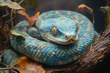 Fototapeta premium Blue Viper Snake on Tree Branch