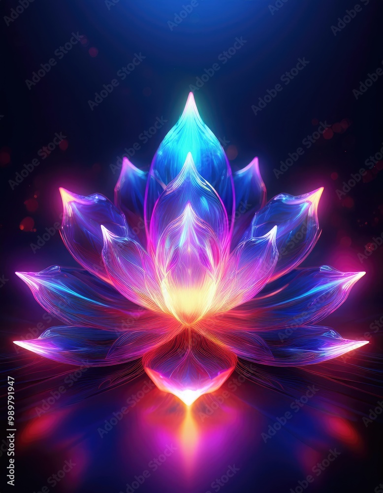 Wall mural neon lotus flower glow