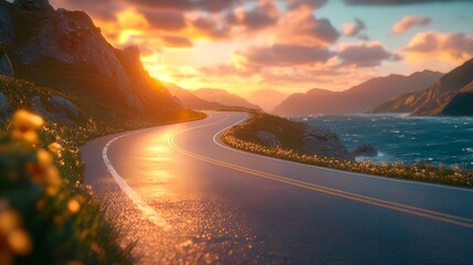 Beautiful sunset over the sea. 3D render. Panorama - Generated AI