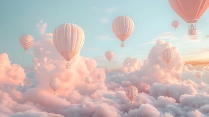 Fototapeta premium 94. A dreamlike scene of clouds and hot air balloons in pastel colors
