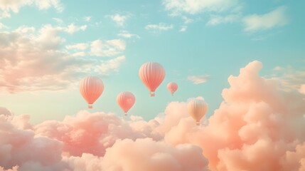 Fototapeta premium 94. A dreamlike scene of clouds and hot air balloons in pastel colors