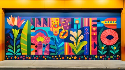 96. A vibrant mural featuring elements from different cultures