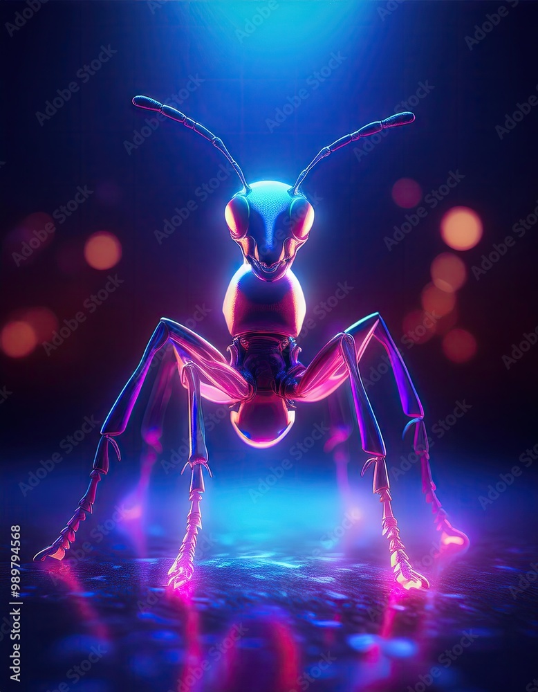 Poster metallic ant glows in blue light