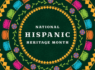 National Hispanic Heritage Month banner with circular floral design, Vector
