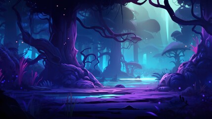 Obraz premium A Glowing Stream Through A Dark Enchanted Forest