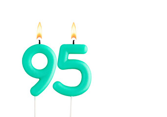 Birthday number 95 - Green birthday candle on white background
