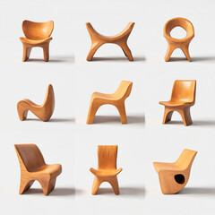 set of minimalist chairs with isolated white background