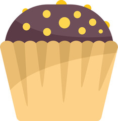Chocolate cupcake with sprinkles on top sitting in a paper cup, representing sweet treats and baked goods