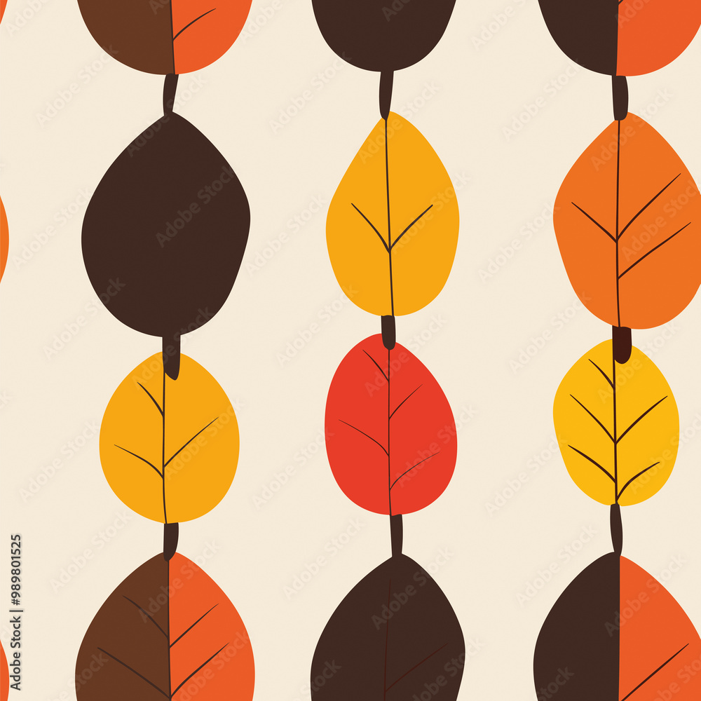 Canvas Prints Vertical Seamless Pattern with Autumn Leaves: Minimalist Design in Warm Colors