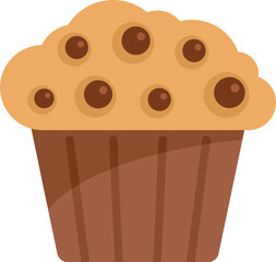 This vector illustration features a freshly baked muffin with chocolate chips, conveying the warmth and indulgence of a sweet treat