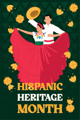 Hispanic Heritage Month banner with dancing couple, Vector