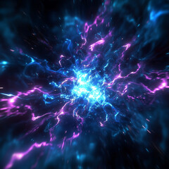 A futuristic, abstract image showing a burst of light particles and energy waves radiating from a central point