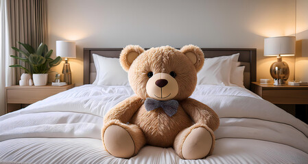 Teddy bear doll on the bed