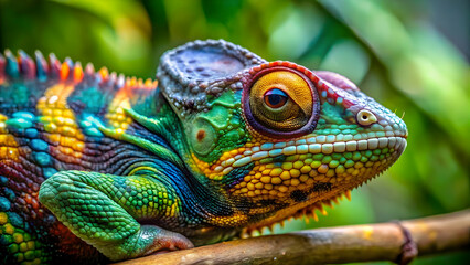 Nature&rsquo;s master of disguise, a chameleon, showcases its colorful skin while calmly surveying its surroundings