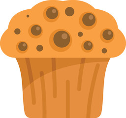 This vector illustration features a freshly baked chocolate chip muffin, perfect for projects related to baking, desserts, or breakfast treats