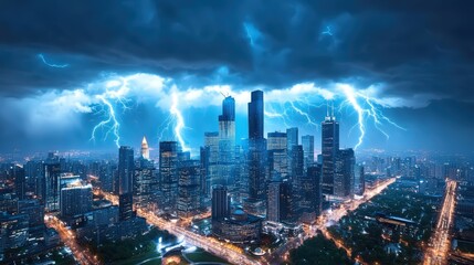 Fototapeta premium Dramatic Thunderstorm Over Urban Cityscape