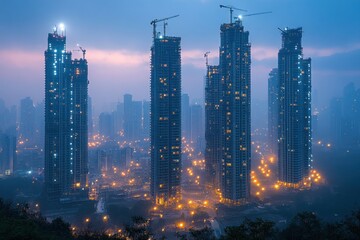 Fototapeta premium Cityscape of Skyscrapers at Dusk