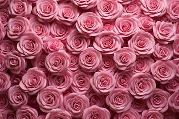 Fototapeta premium A vibrant wall of pink roses blooming in full splendor captures the essence of love and beauty