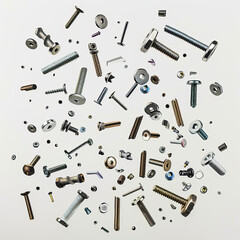 Hardware Pieces Suspended Mid-Air, Showcasing Varying Sizes and Materials Against White