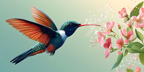 Obraz premium Vibrant Hummingbird Feeding on Flowers