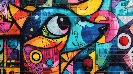 Obraz premium Graffiti wall with bold animal illustrations, vibrant colors and strong lines