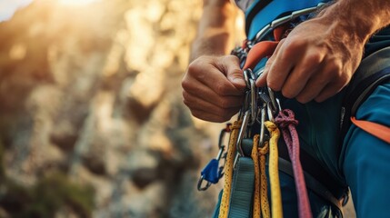 Hiker Checking Climbing Harness Knots
