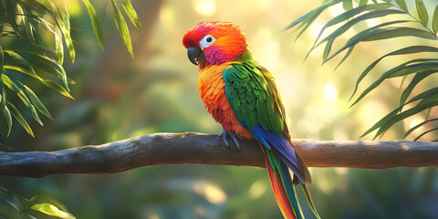 Vibrant parrot perched on branch