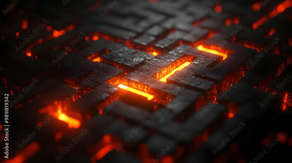 Poster abstract texture with glowing orange lines on a dark surface, creating a captivating visual pattern.